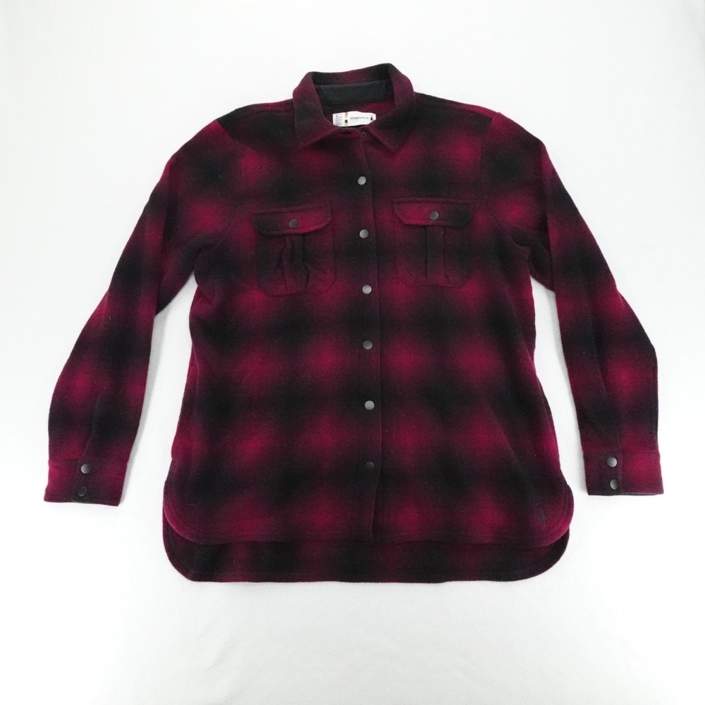 Smartwool Shirt Jacket Womens XL Red Black Buffalo Plaid Merino Wool Shacket